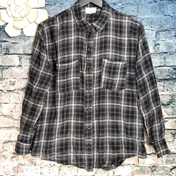 Urban Outfitters | Pins and Needles Gypsy Boho Prairiecore Gray Plaid Shirt - Picture 1 of 9